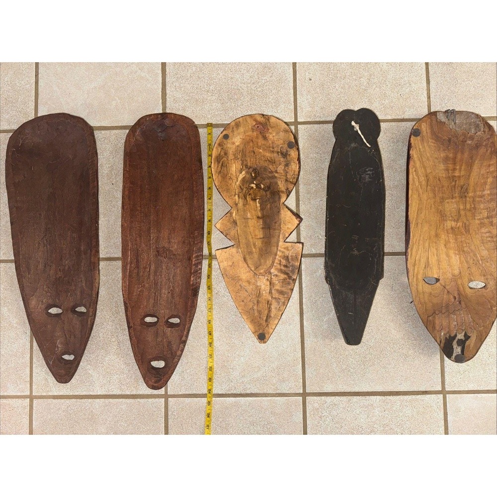 5* VTG HAND CARVED WOOD AFRICAN TRIBAL MASK GHANA LOT Bundle - Picture 3 of 10